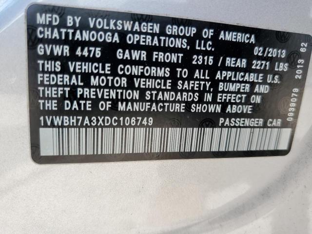 1VWBH7A3XDC106749 - 2013 VOLKSWAGEN PASSAT SE SILVER photo 12