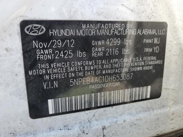 5NPEB4AC1DH653087 - 2013 HYUNDAI SONATA GLS WHITE photo 12