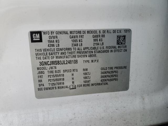 3GNCJMSB3JL248108 - 2018 CHEVROLET TRAX PREMIER WHITE photo 13