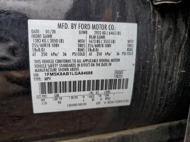 1FM5K8AB1LGA84688 - 2020 FORD EXPLORER POLICE INTERCEPTOR BLACK photo 12