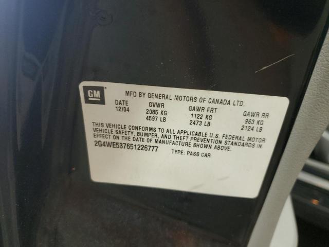 2G4WE537651226777 - 2005 BUICK LACROSSE CXS Սև լուսանկար 12