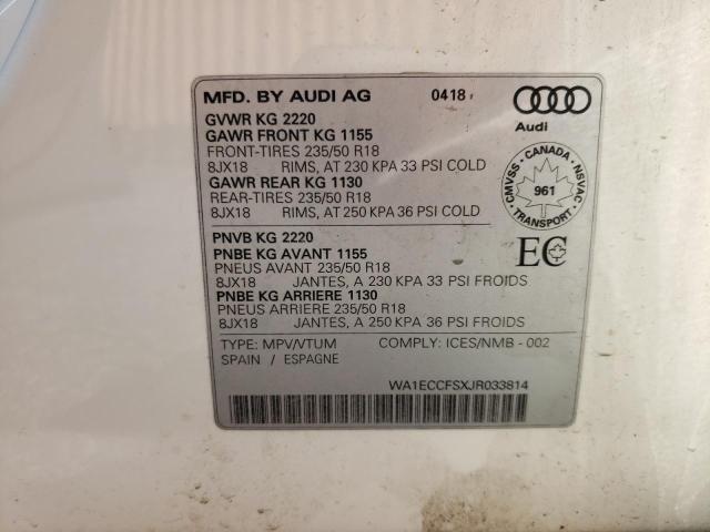 WA1ECCFSXJR033814 - 2018 AUDI Q3 PREMIUM WHITE photo 13