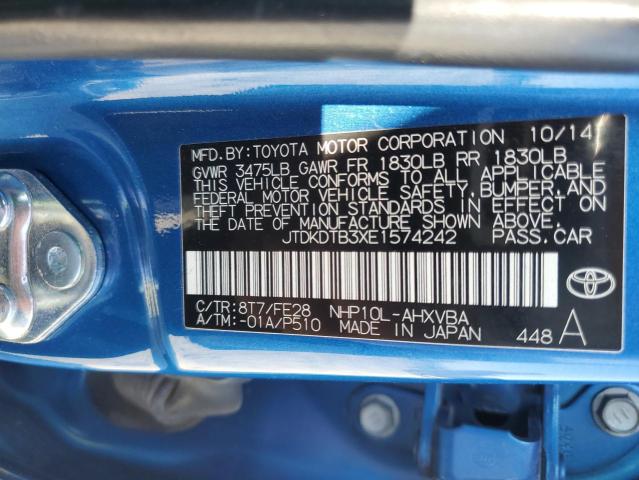 JTDKDTB3XE1574242 - 2014 TOYOTA PRIUS C BLUE photo 13