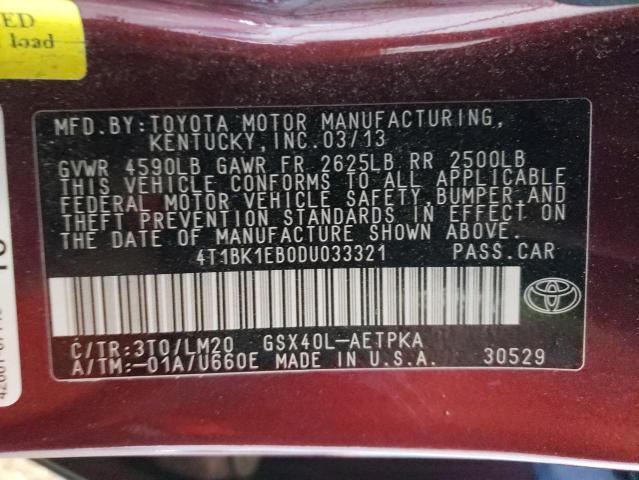 4T1BK1EB0DU033321 - 2013 TOYOTA AVALON BASE Bordo foto 13