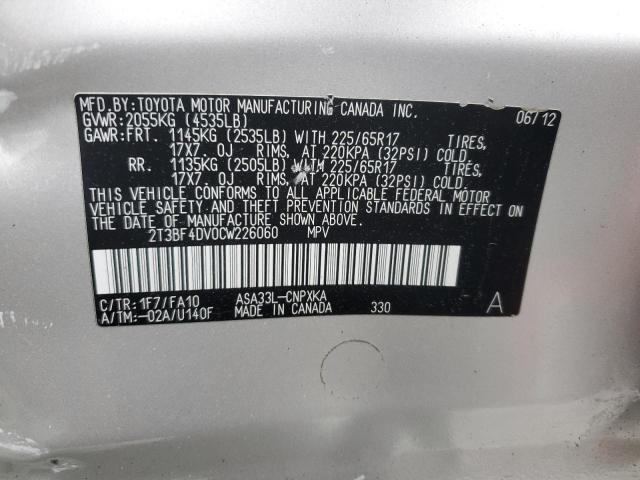 2T3BF4DV0CW226060 - 2012 TOYOTA RAV4 ვერცხლისფერი ფოტო 13