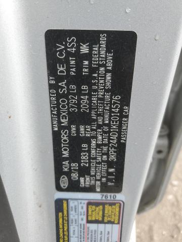 3KPF24AD1KE014576 - 2019 KIA FORTE FE SILVER photo 12