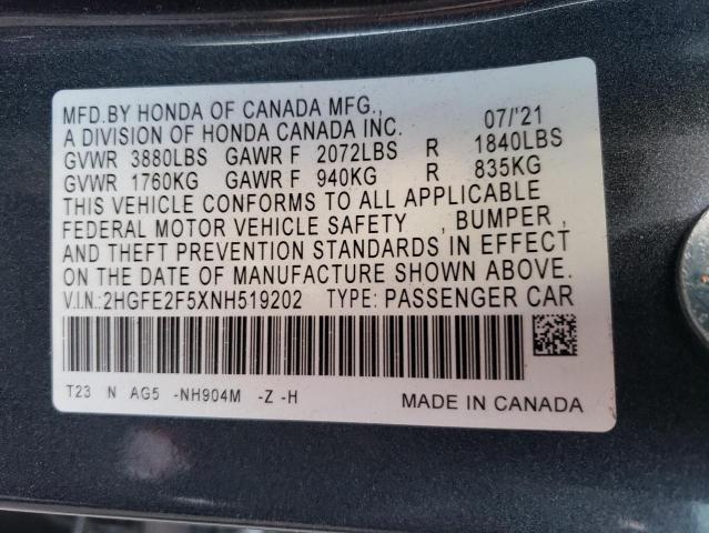 2HGFE2F5XNH519202 - 2022 HONDA CIVIC SPORT 黑色 照片 13