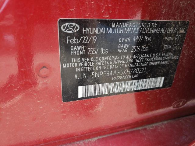 5NPE34AF5KH780221 - 2019 HYUNDAI SONATA LIMITED RED photo 12