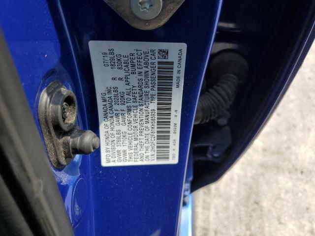 2HGFC2F81KH585939 - 2019 HONDA CIVIC SPORT BLUE photo 12