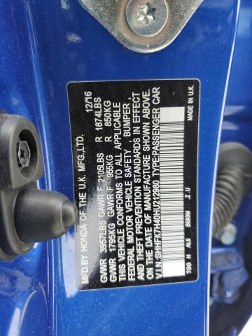 SHHFK7H40HU212980 - 2017 HONDA CIVIC SPORT 蓝色 照片 12