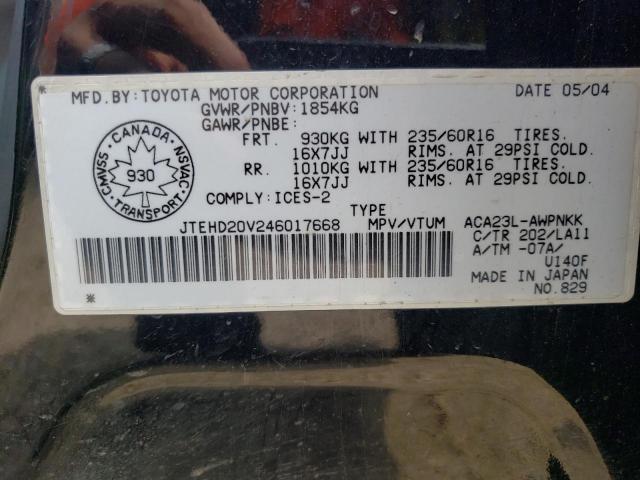 JTEHD20V246017668 - 2004 TOYOTA RAV4 BLACK photo 13