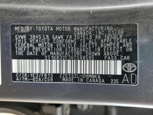2T1KR32E36C588595 - 2006 TOYOTA COROLLA MA XR GRAY photo 12