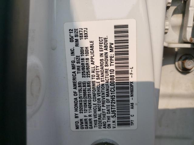 5J6TF2H51CL008810 - 2012 HONDA CROSSTOUR EXL თეთრი ფოტო 12