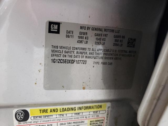 1G1ZC5E0XCF107720 - 2012 CHEVROLET MALIBU 1LT 银色 照片 12