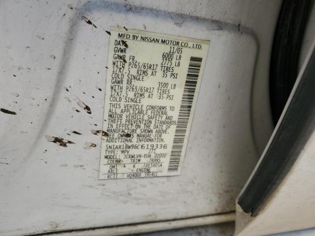 5N1AR18W96C619336 - 2006 NISSAN PATHFINDER LE Weiß Foto 13