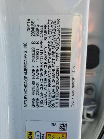 1HGCV2F33KA023976 - 2019 HONDA ACCORD SPORT Blanco foto 12