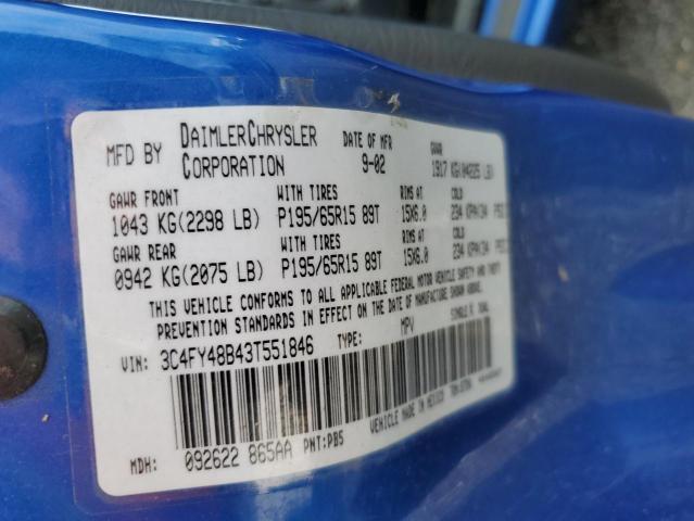 3C4FY48B43T551846 - 2003 CHRYSLER PT CRUISER CLASSIC 蓝色 照片 12