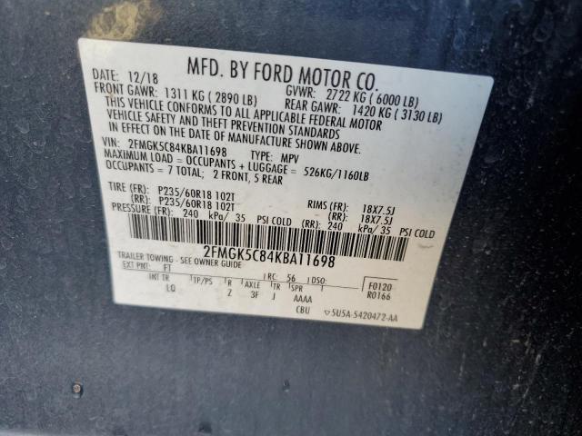 2FMGK5C84KBA11698 - 2019 FORD FLEX SEL 蓝色 照片 12