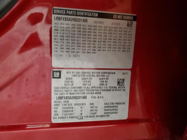 LRBFXBSA2HD201408 - 2017 BUICK ENVISION ESSENCE წითელი ფოტო 13