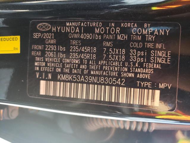 KM8K53A39NU830542 - 2022 HYUNDAI KONA LIMITED BLACK photo 13