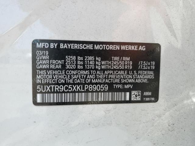 5UXTR9C5XKLP89059 - 2019 BMW X3 XDRIVE30I WHITE photo 12