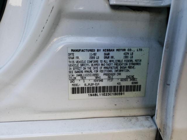 1N4BL11E23C180591 - 2003 NISSAN ALTIMA SE WHITE photo 12