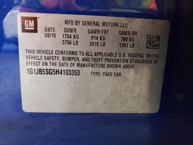 1G1JB5SG5H4103353 - 2017 CHEVROLET SONIC LS BLUE photo 12