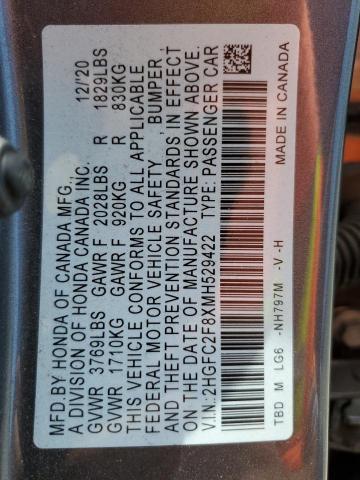 2HGFC2F8XMH529422 - 2021 HONDA CIVIC SPORT 灰色 照片 13