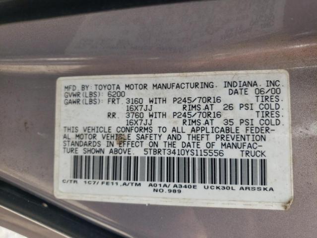 5TBRT3410YS115556 - 2000 TOYOTA TUNDRA ACCESS CAB 银色 照片 12