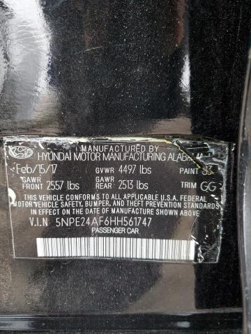 5NPE24AF6HH561747 - 2017 HYUNDAI SONATA SE BLACK photo 12