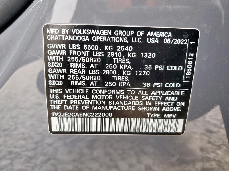 1V2JE2CA5NC222009 - 2022 VOLKSWAGEN ATLAS CROS SE Gri fotoğraf 13