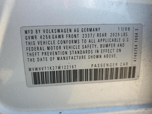 WVWHV71K27W122167 - 2007 VOLKSWAGEN NEW GTI SILVER photo 12