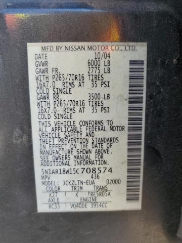 5N1AR18W15C708574 - 2005 NISSAN PATHFINDER LE CHARCOAL photo 13