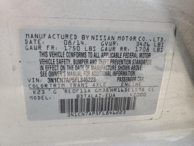 3N1CN7AP5FL846223 - 2015 NISSAN VERSA S SILVER photo 12