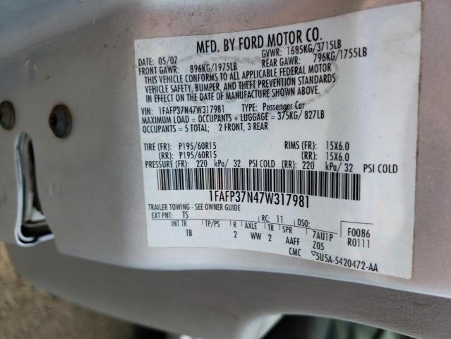 1FAFP37N47W317981 - 2007 FORD FOCUS ZX5 SILVER photo 12