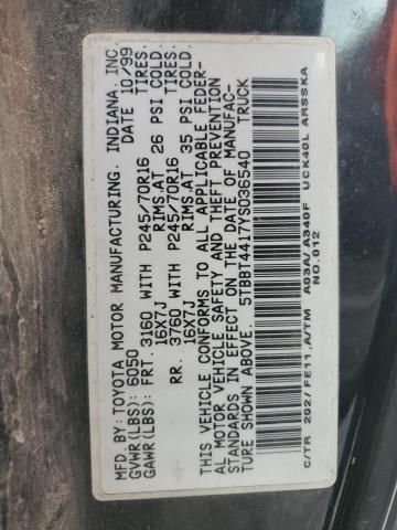 5TBBT4417YS036540 - 2000 TOYOTA TUNDRA ACCESS CAB 黑色 照片 12