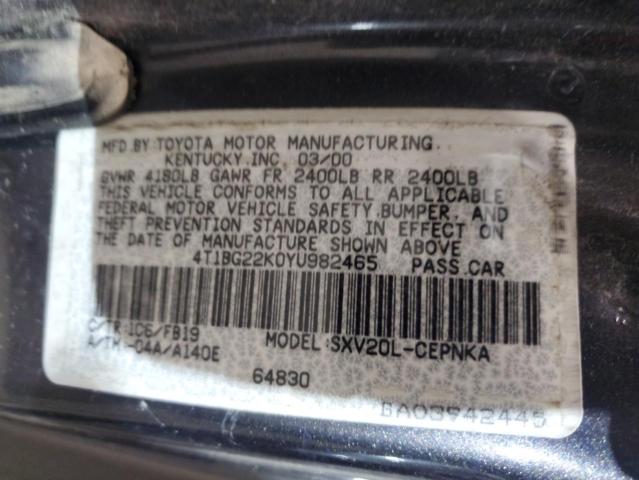 4T1BG22K0YU982465 - 2000 TOYOTA CAMRY CE Boz foto 12