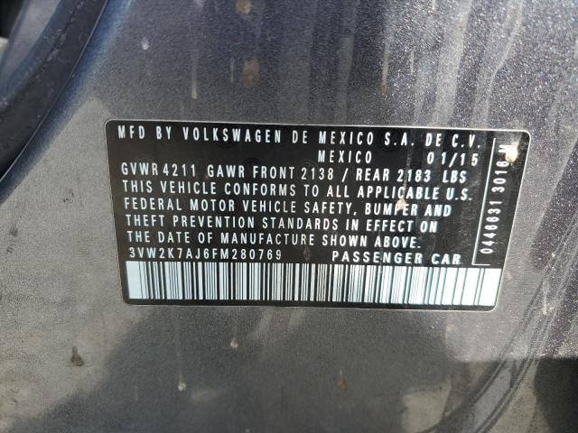 3VW2K7AJ6FM280769 - 2015 VOLKSWAGEN JETTA BASE GRAY photo 12