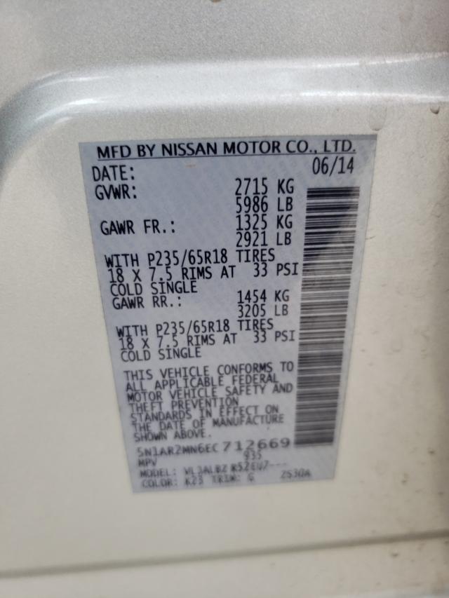 5N1AR2MN6EC712669 - 2014 NISSAN PATHFINDER S SILVER photo 10