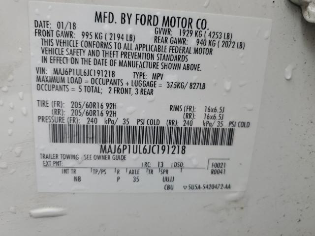 MAJ6P1UL6JC191218 - 2018 FORD ECOSPORT SE თეთრი ფოტო 13