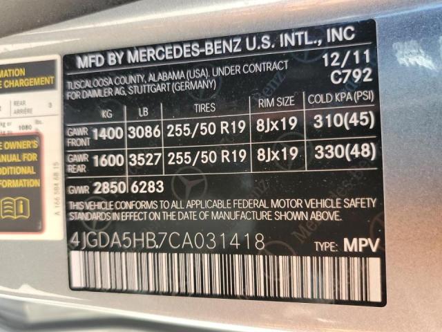 4JGDA5HB7CA031418 - 2012 MERCEDES-BENZ ML 350 4MATIC SILVER photo 13