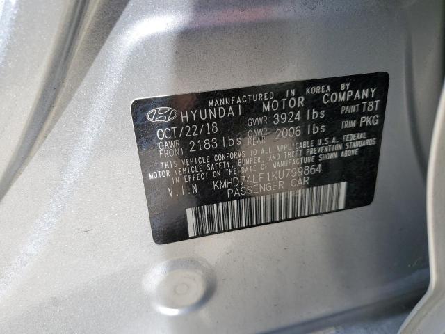 KMHD74LF1KU799864 - 2019 HYUNDAI ELANTRA SE SILVER photo 12