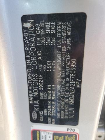 KNDJN2A21F7806950 - 2015 KIA SOUL SILVER photo 12