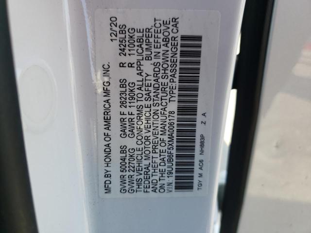 19UUB6F5XMA006178 - 2021 ACURA TLX TECH A WHITE photo 13