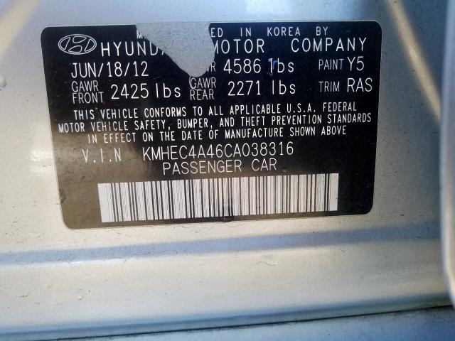 KMHEC4A46CA038316 - 2012 HYUNDAI SONATA HYBRID  photo 10