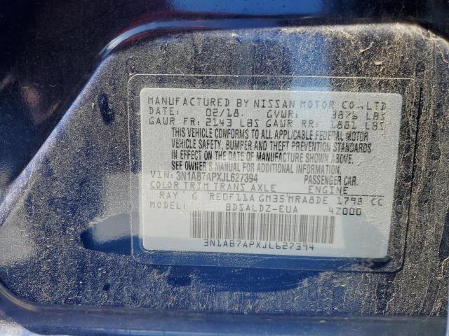 3N1AB7APXJL627394 - 2018 NISSAN SENTRA S 蓝色 照片 13