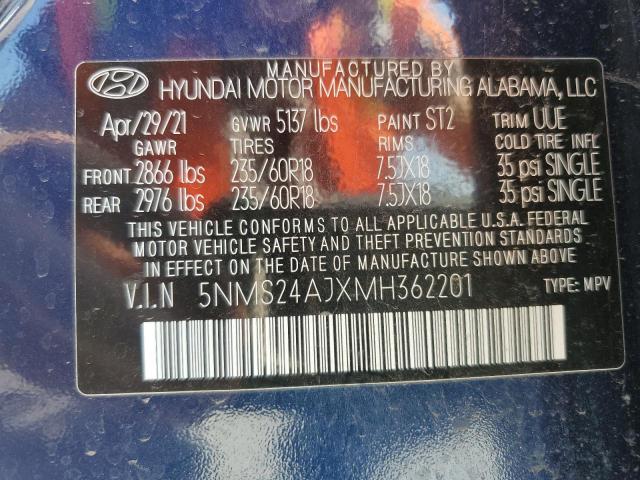 5NMS24AJXMH362201 - 2021 HYUNDAI SANTA FE SEL BLUE photo 14