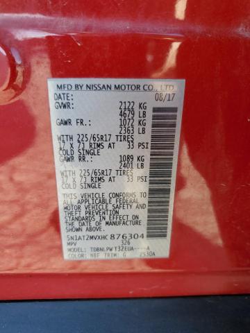 5N1AT2MVXHC876304 - 2017 NISSAN ROGUE SV RED photo 13