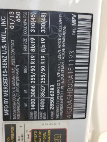 4JGDA5HB0DA181193 - 2013 MERCEDES-BENZ ML 350 4MATIC WHITE photo 14