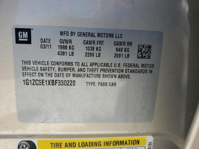 1G1ZC5E1XBF330220 - 2011 CHEVROLET MALIBU 1LT 金色 照片 12